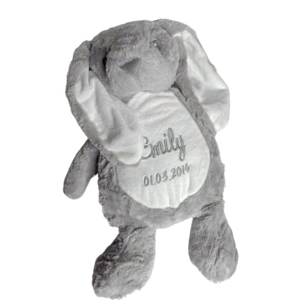 Personalisiertes Kuscheltier Hase in Grau